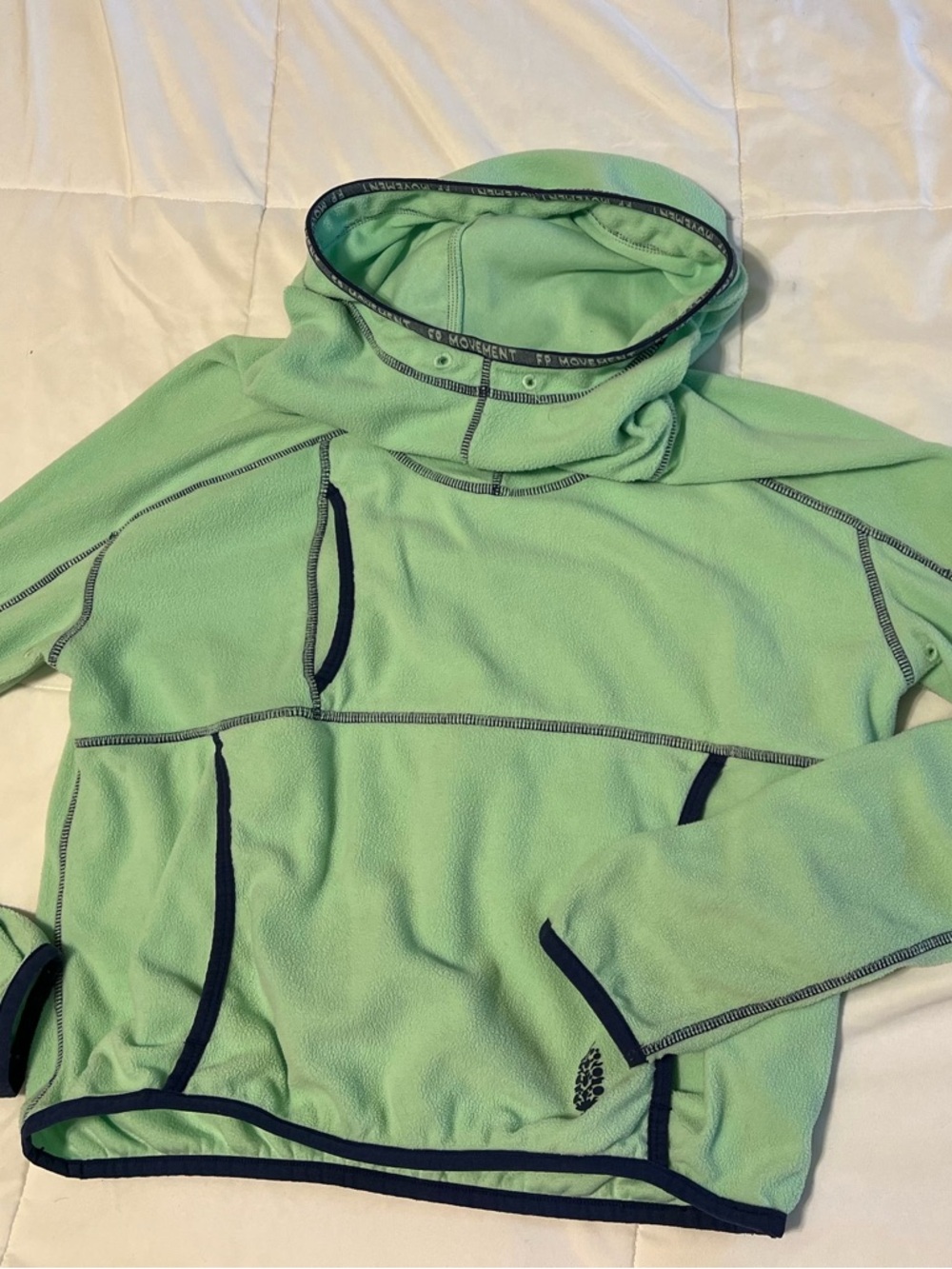 Free People Mint Green Fleece Hoodie with Contrast Trim